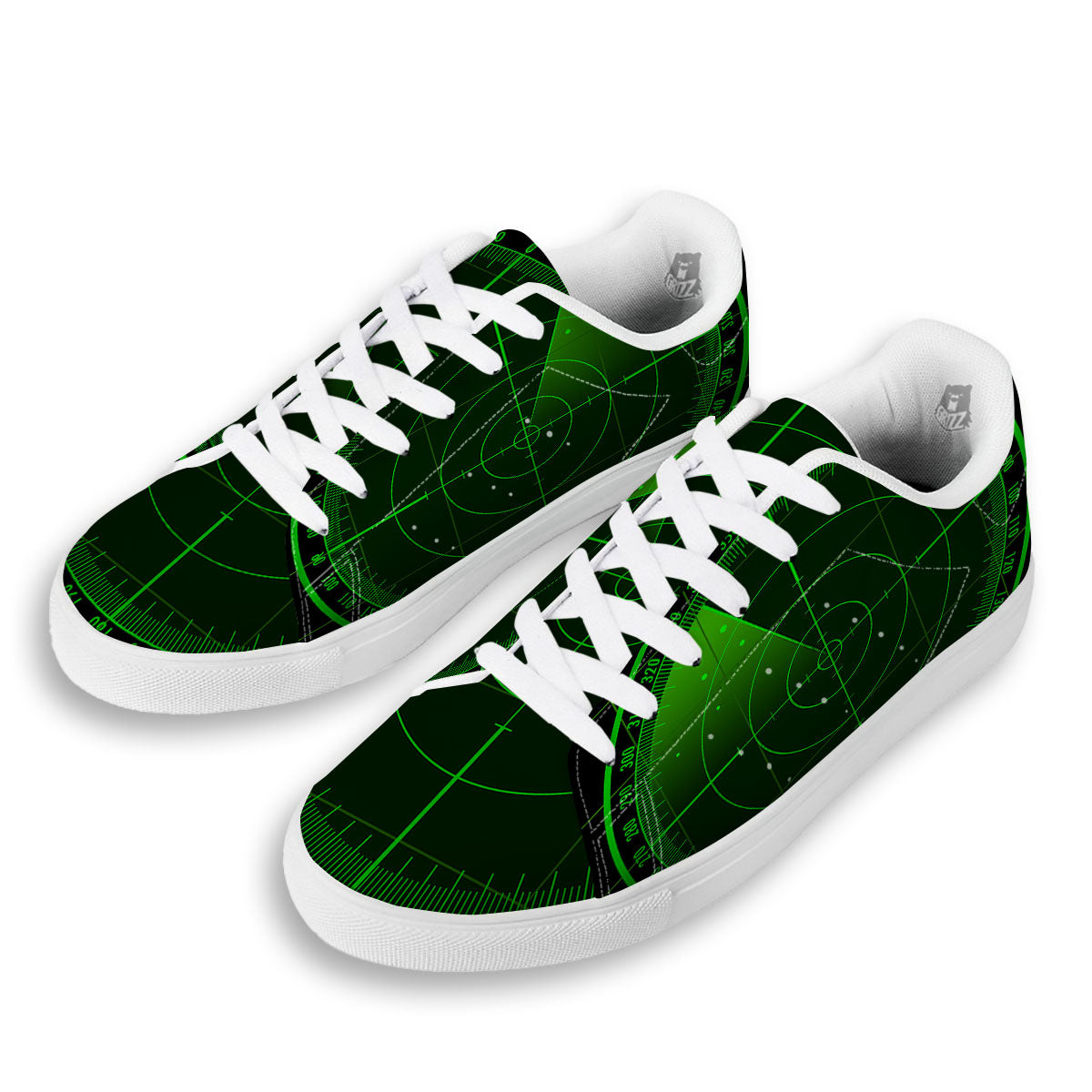 Green Radar Screen Print White Low Top Sneakers-grizzshop