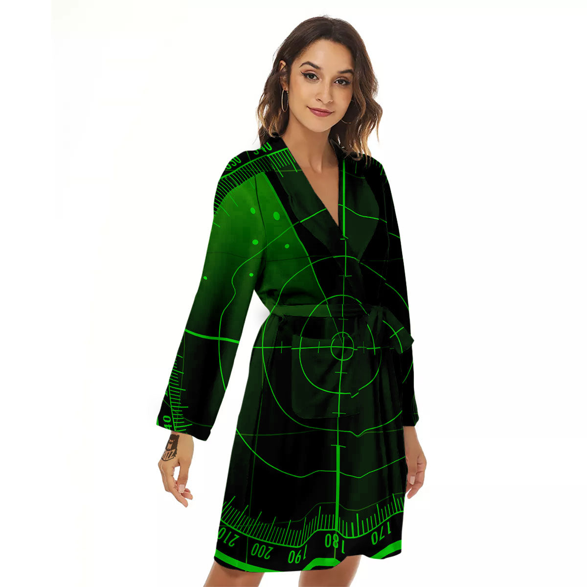 Green Radar Screen Print Women's Robe-grizzshop