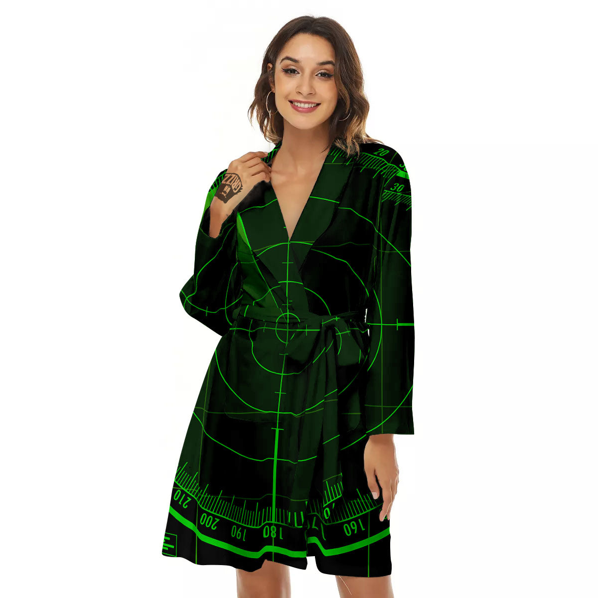 Green Radar Screen Print Women's Robe-grizzshop