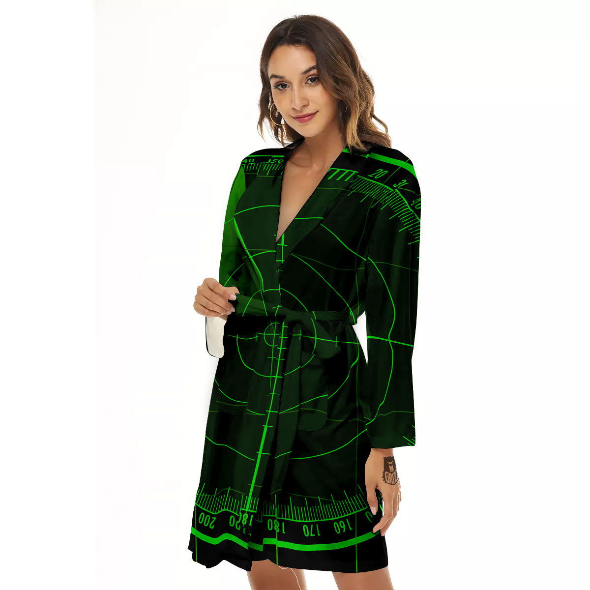 Green Radar Screen Print Women's Robe-grizzshop