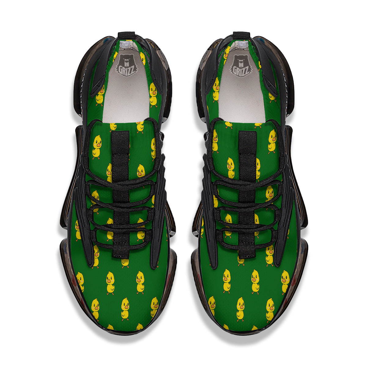 Green Rubber Duck Print Pattern Black Gym Shoes-grizzshop