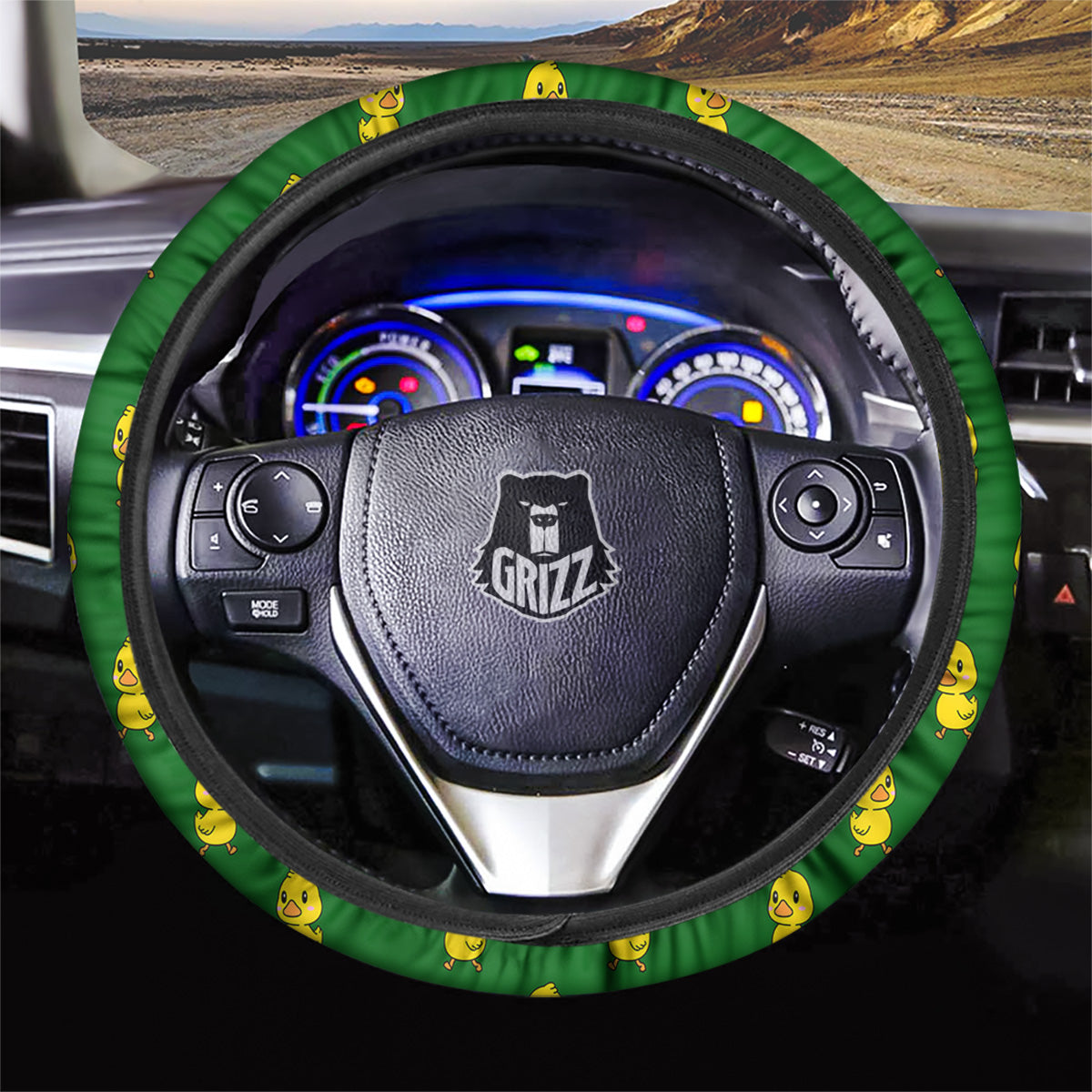 Green Rubber Duck Print Pattern Car Steering Wheel Cover-grizzshop