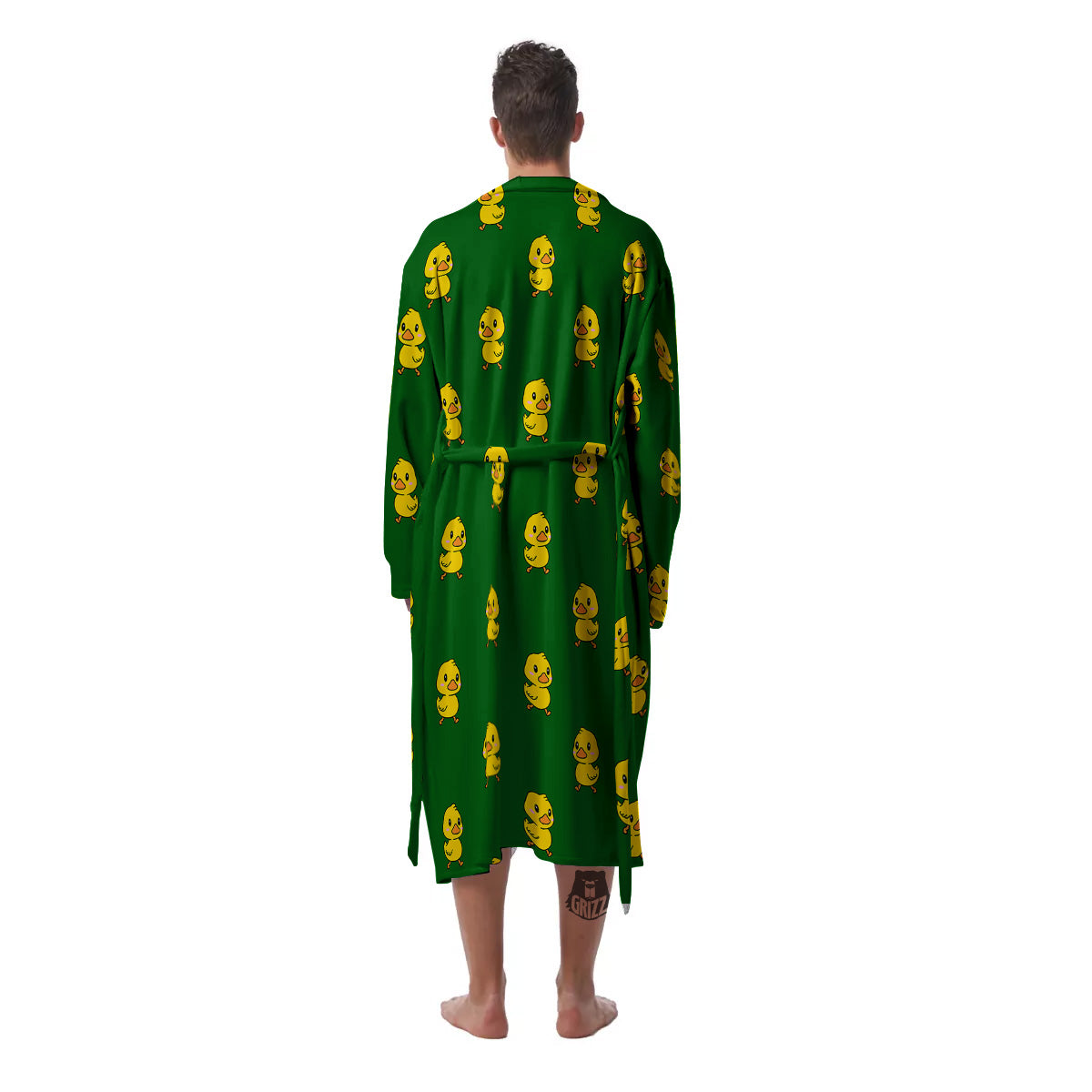 Green Rubber Duck Print Pattern Men's Robe-grizzshop