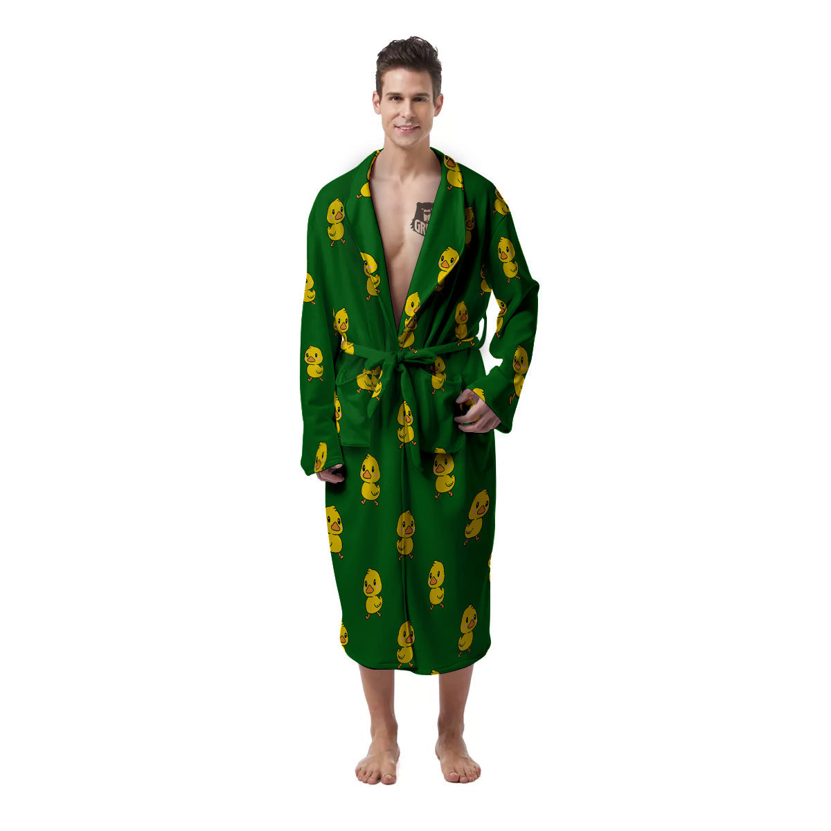 Green Rubber Duck Print Pattern Men's Robe-grizzshop