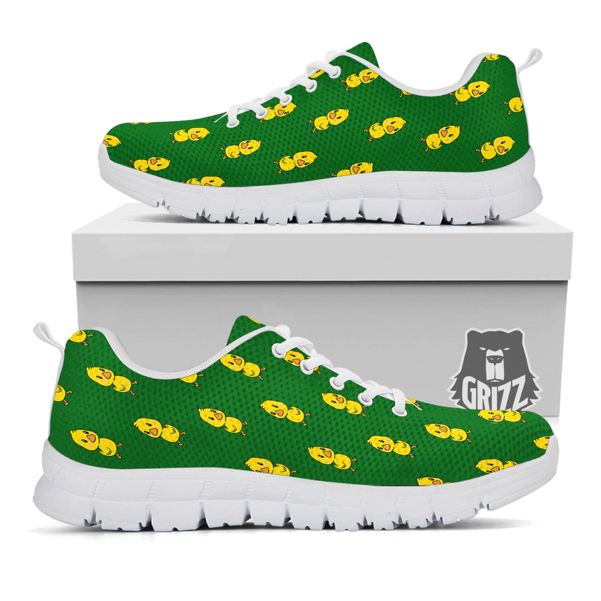 Green Rubber Duck Print Pattern White Sneaker-grizzshop