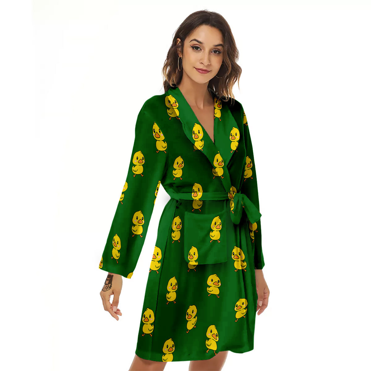 Green Rubber Duck Print Pattern Women's Robe-grizzshop