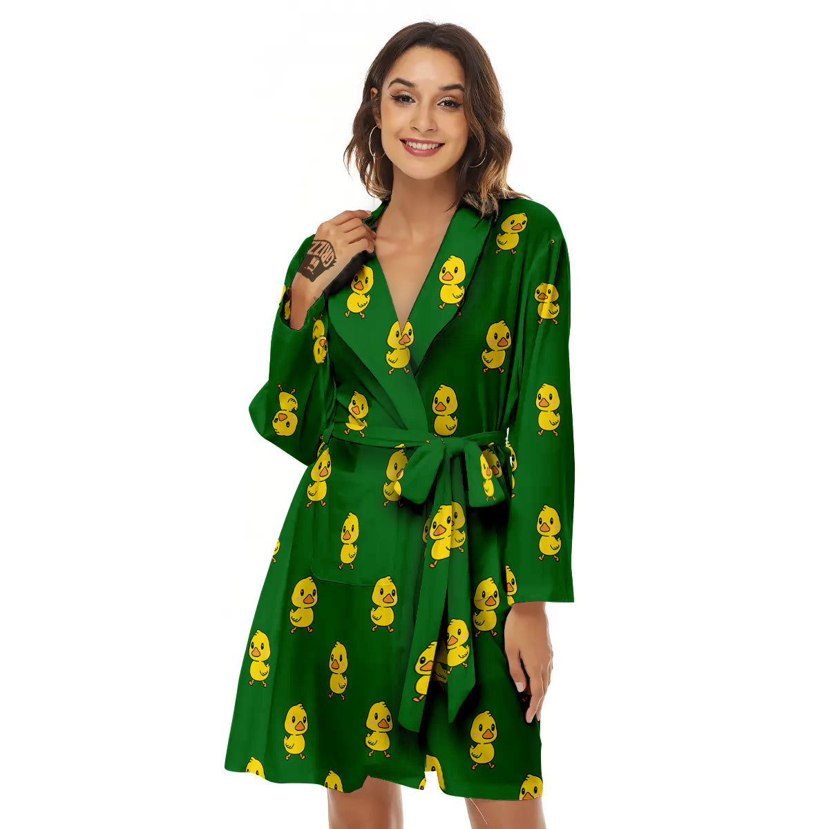 Green Rubber Duck Print Pattern Women's Robe-grizzshop