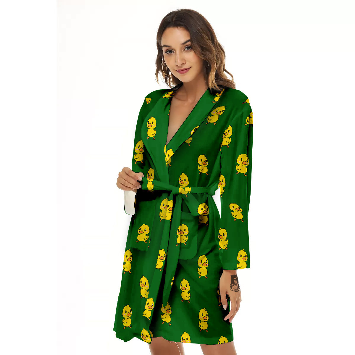 Green Rubber Duck Print Pattern Women's Robe-grizzshop