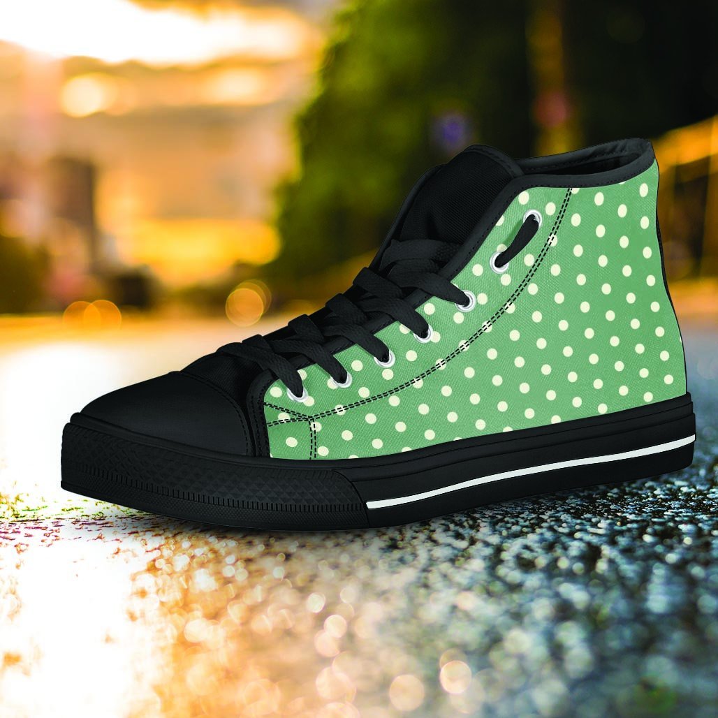 Green Sage Polka Dot Women's High Top Shoes-grizzshop