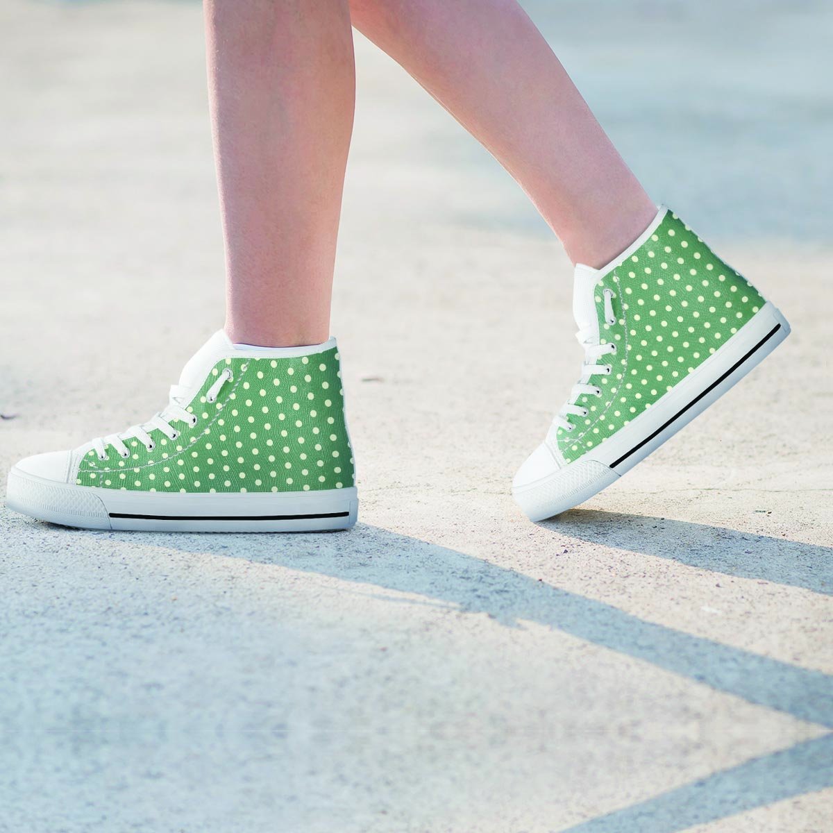 Green Sage Polka Dot Women's High Top Shoes-grizzshop