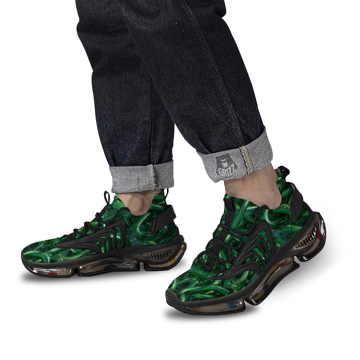Green Snake 3D Print Pattern Black Gym Shoes-grizzshop