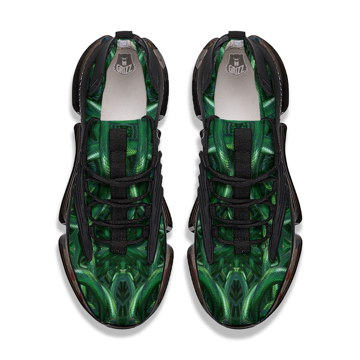 Green Snake 3D Print Pattern Black Gym Shoes-grizzshop