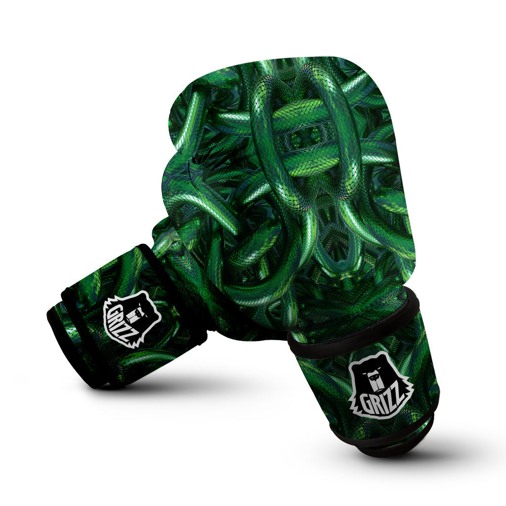 Green Snake 3D Print Pattern Boxing Gloves-grizzshop