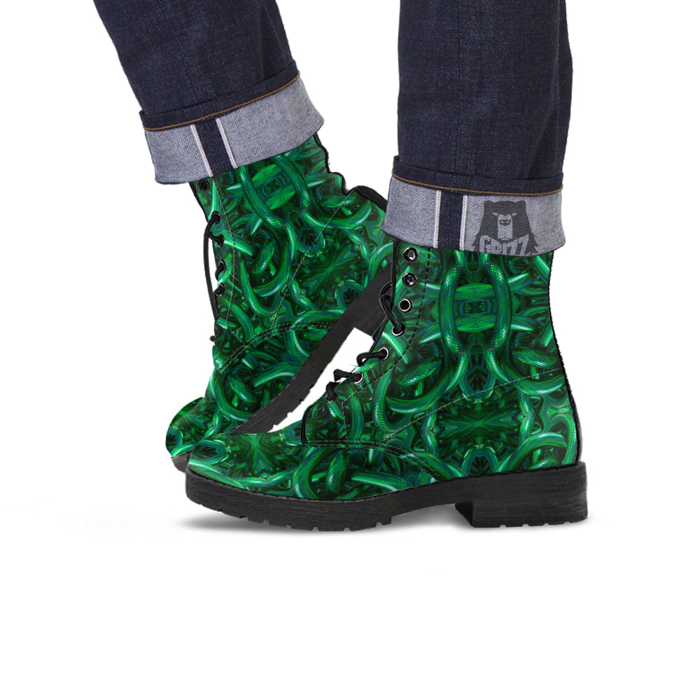 Green Snake 3D Print Pattern Leather Boots-grizzshop