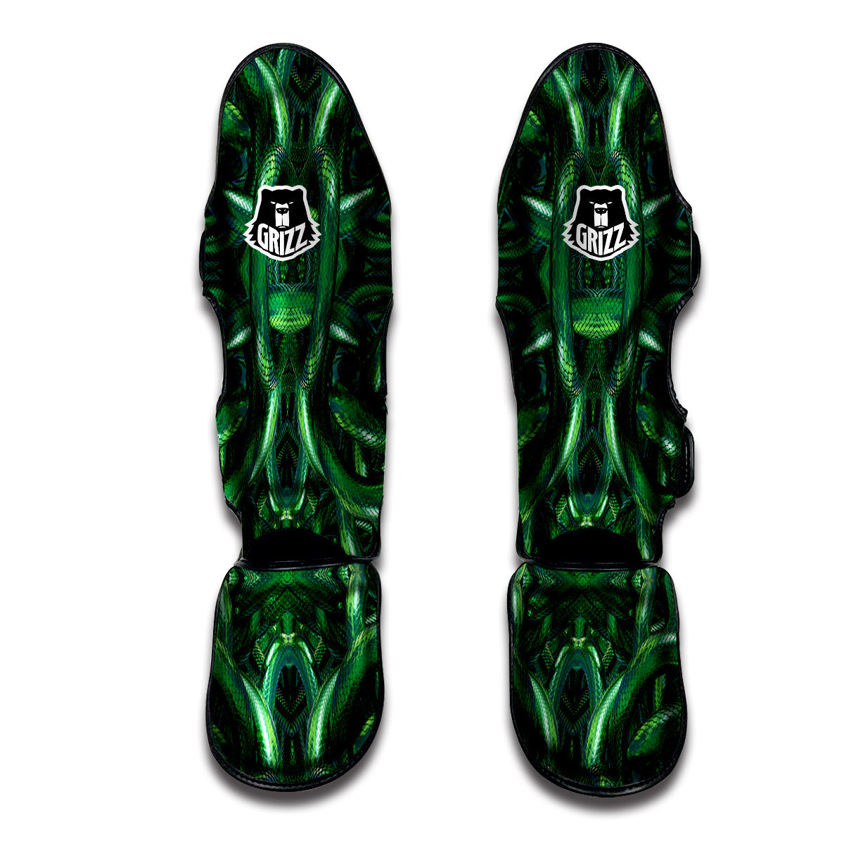 Green Leaf Tropical Print Pattern Muay Thai Shin Guards