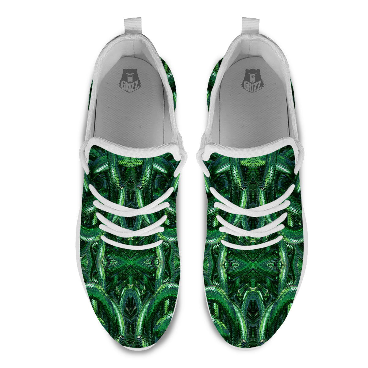Green Snake 3D Print Pattern White Athletic Shoes-grizzshop