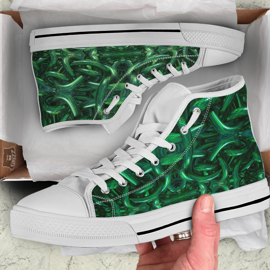 Green Snake 3D Print Pattern White High Top Shoes-grizzshop