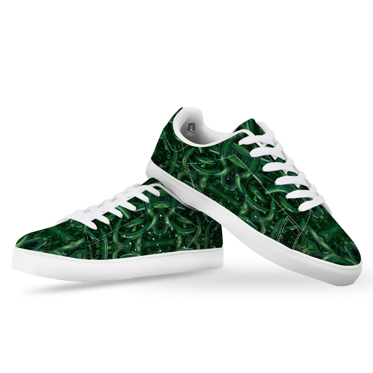 Green Snake 3D Print Pattern White Low Top Sneakers-grizzshop