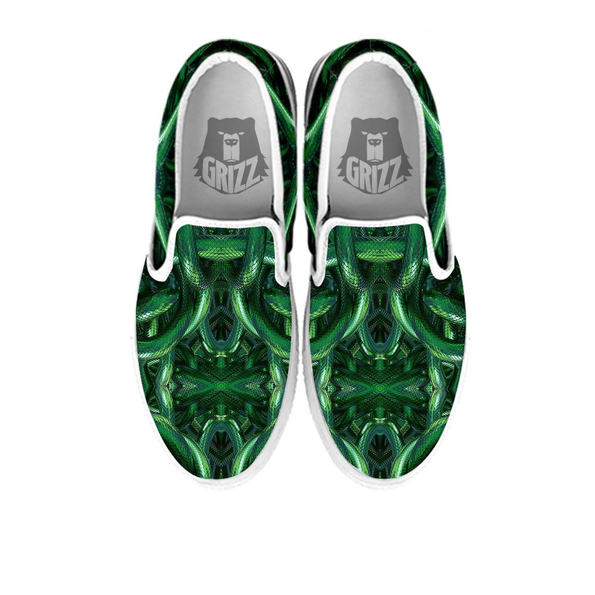 Green Snake 3D Print Pattern White Slip On Shoes-grizzshop