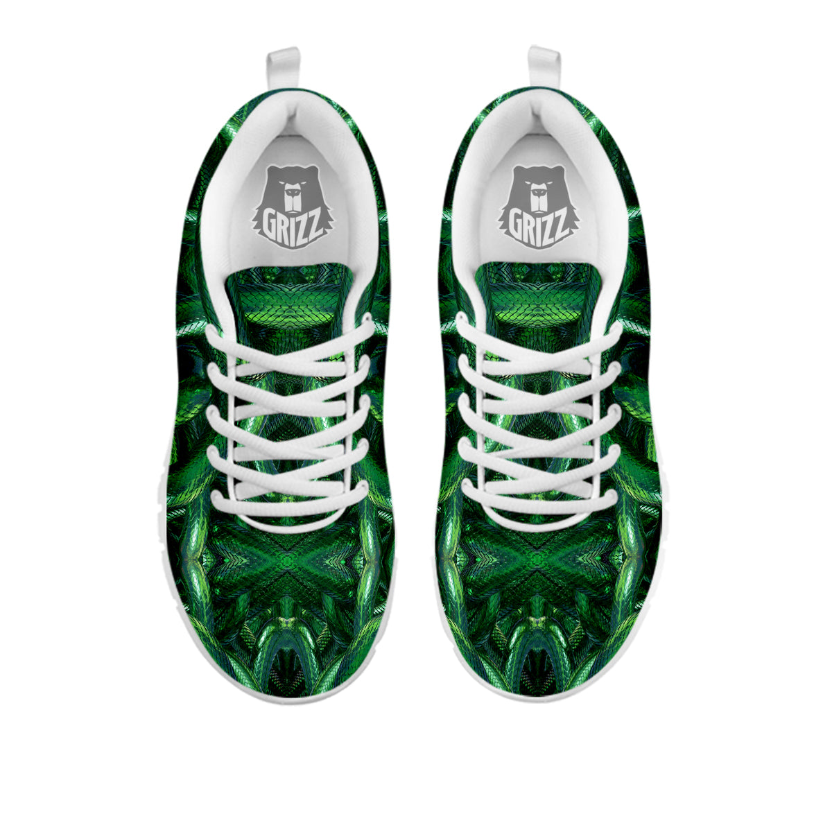 Green Snake 3D Print Pattern White Sneaker-grizzshop
