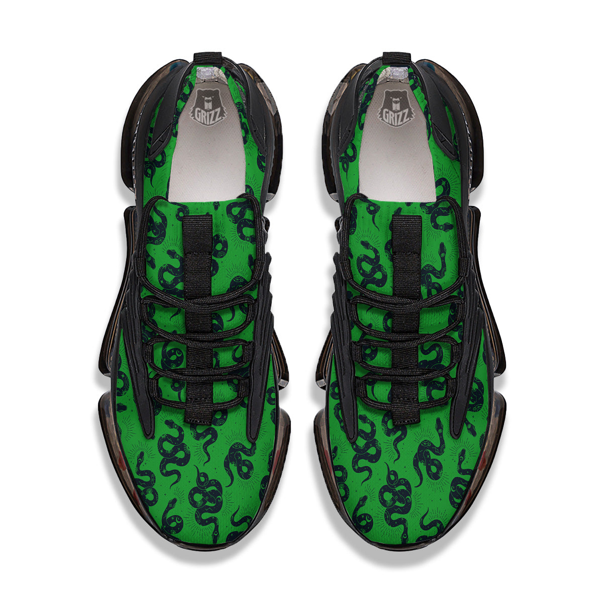Green Snake Magic Eye Print Pattern Black Gym Shoes-grizzshop