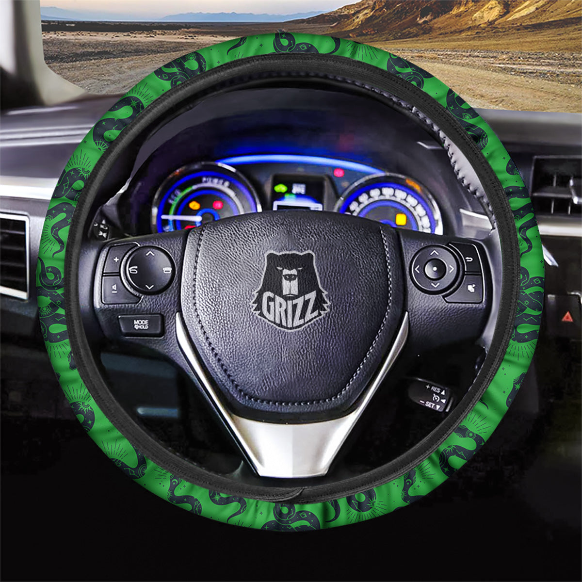 Green Snake Magic Eye Print Pattern Car Steering Wheel Cover-grizzshop
