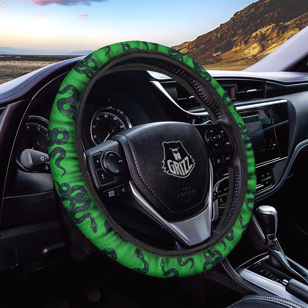 Green Snake Magic Eye Print Pattern Car Steering Wheel Cover-grizzshop