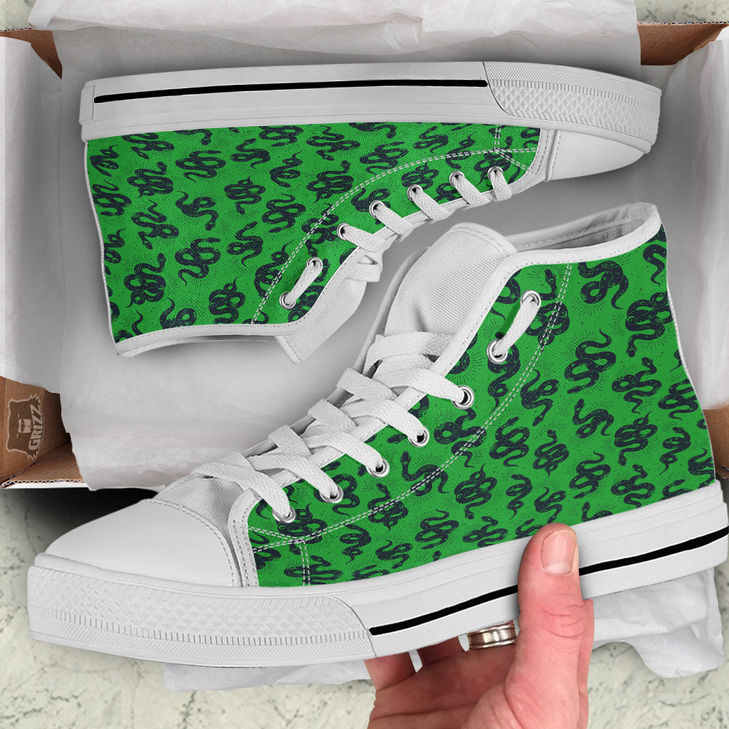 Green Snake Magic Eye Print Pattern White High Top Shoes-grizzshop