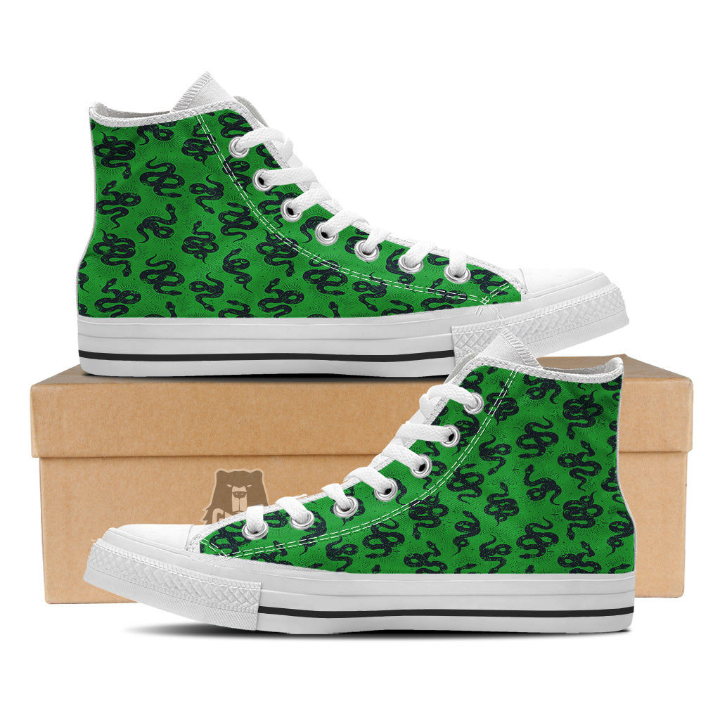 Green Snake Magic Eye Print Pattern White High Top Shoes-grizzshop