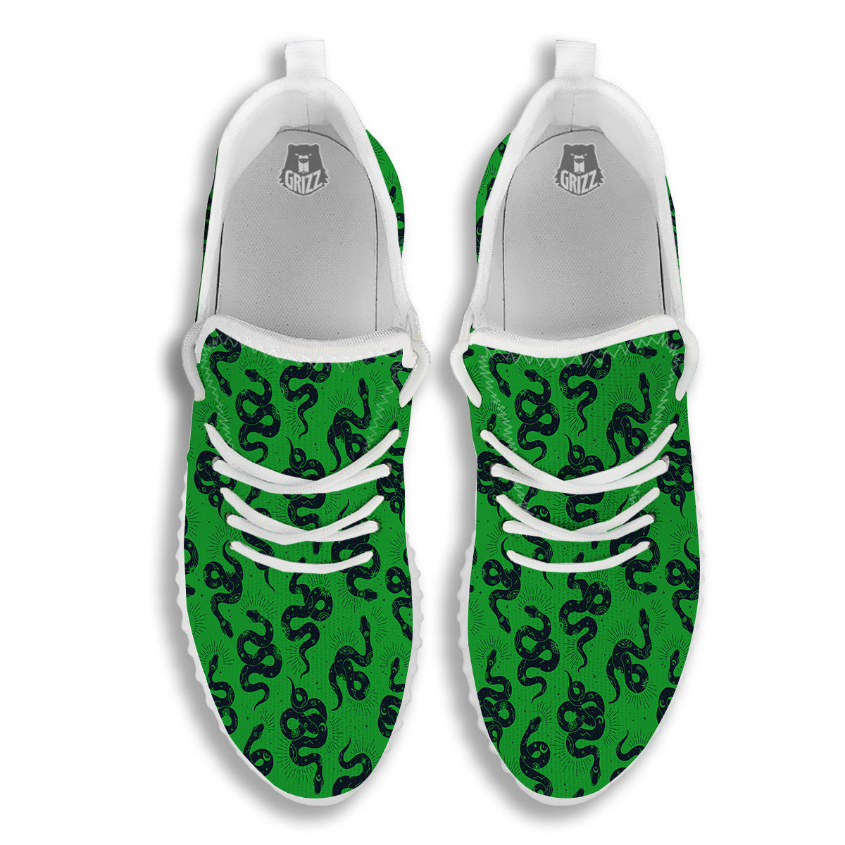 Green Snake Magic Eye Print Pattern White Walking Shoes-grizzshop