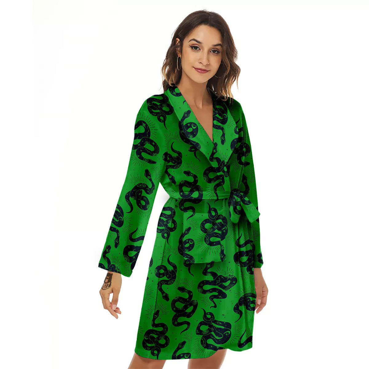 Green Snake Magic Eye Print Pattern Women's Robe-grizzshop