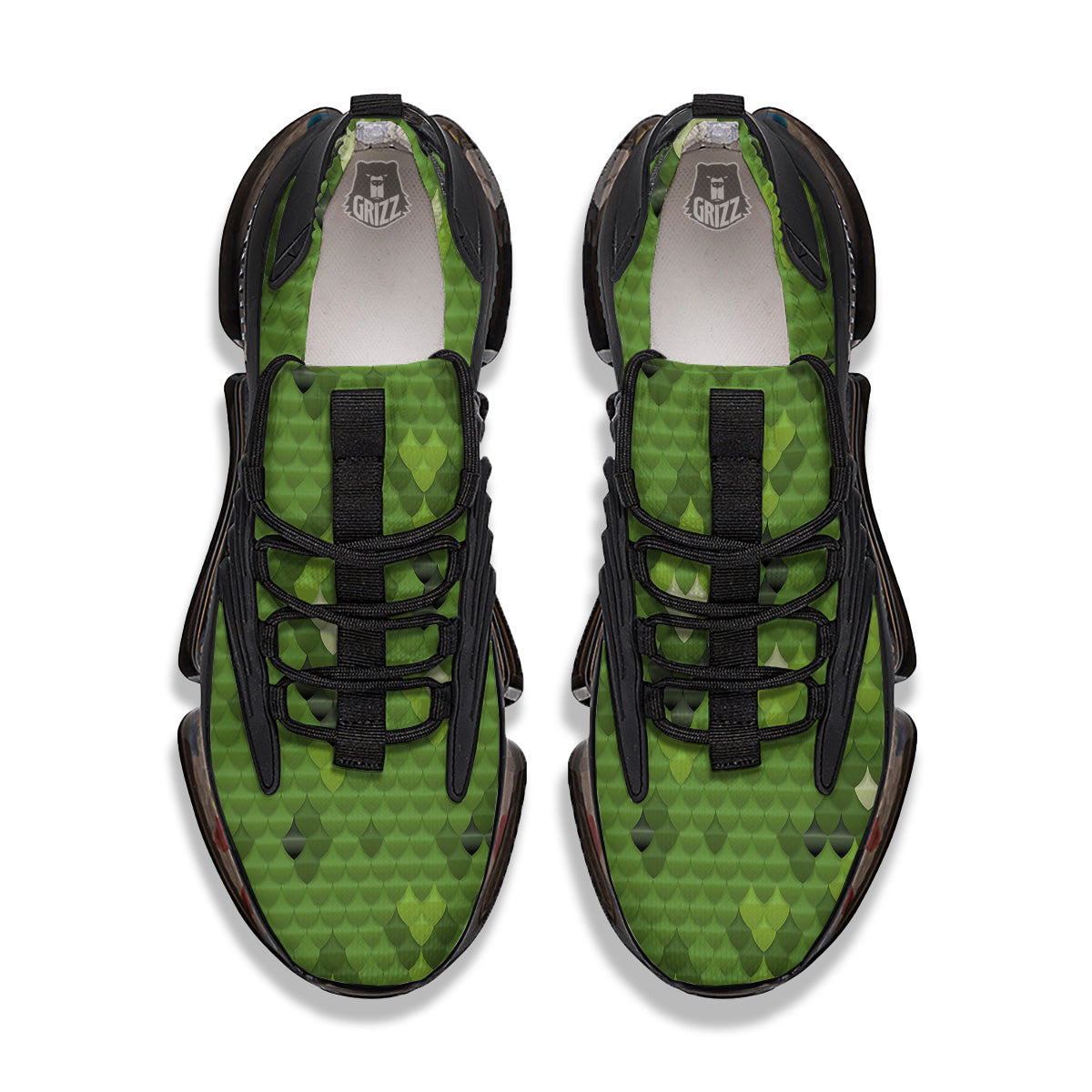 Green Snake Skin Cartoon Print Pattern Black Gym Shoes-grizzshop