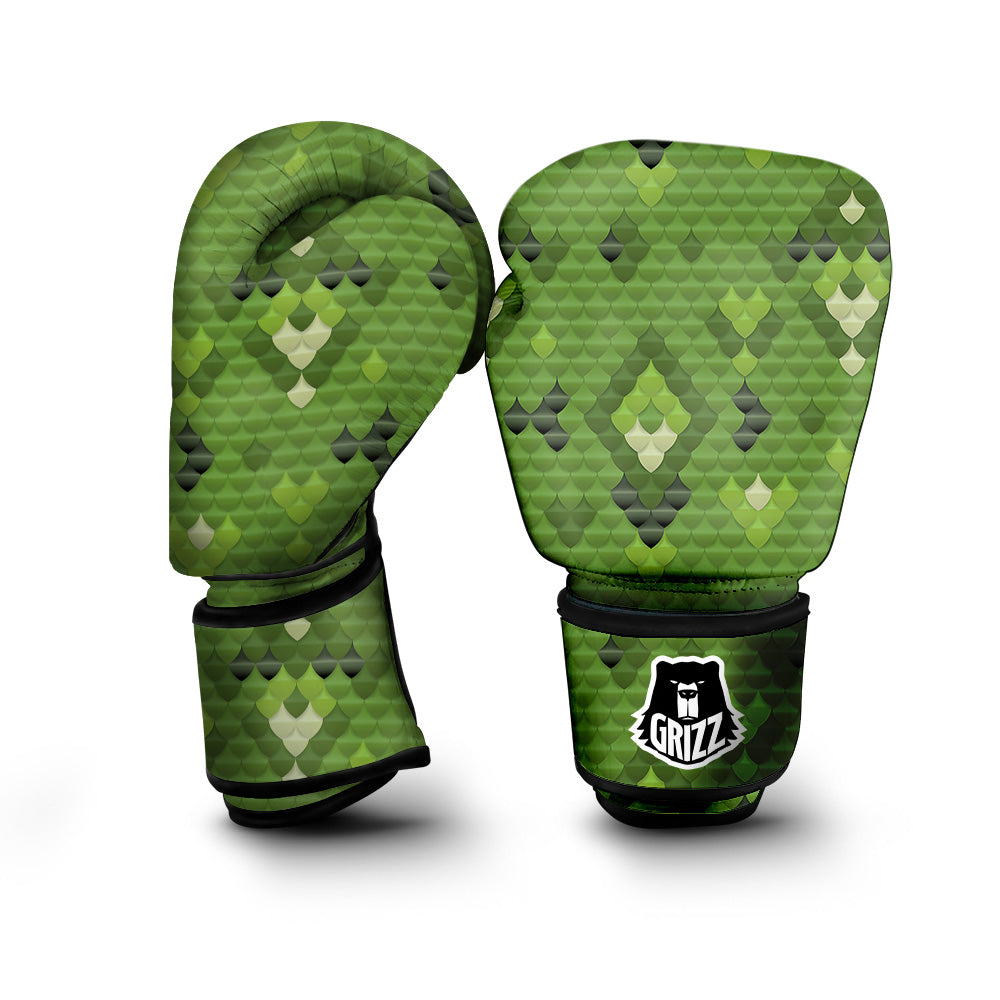 Green Snake Skin Cartoon Print Pattern Boxing Gloves-grizzshop
