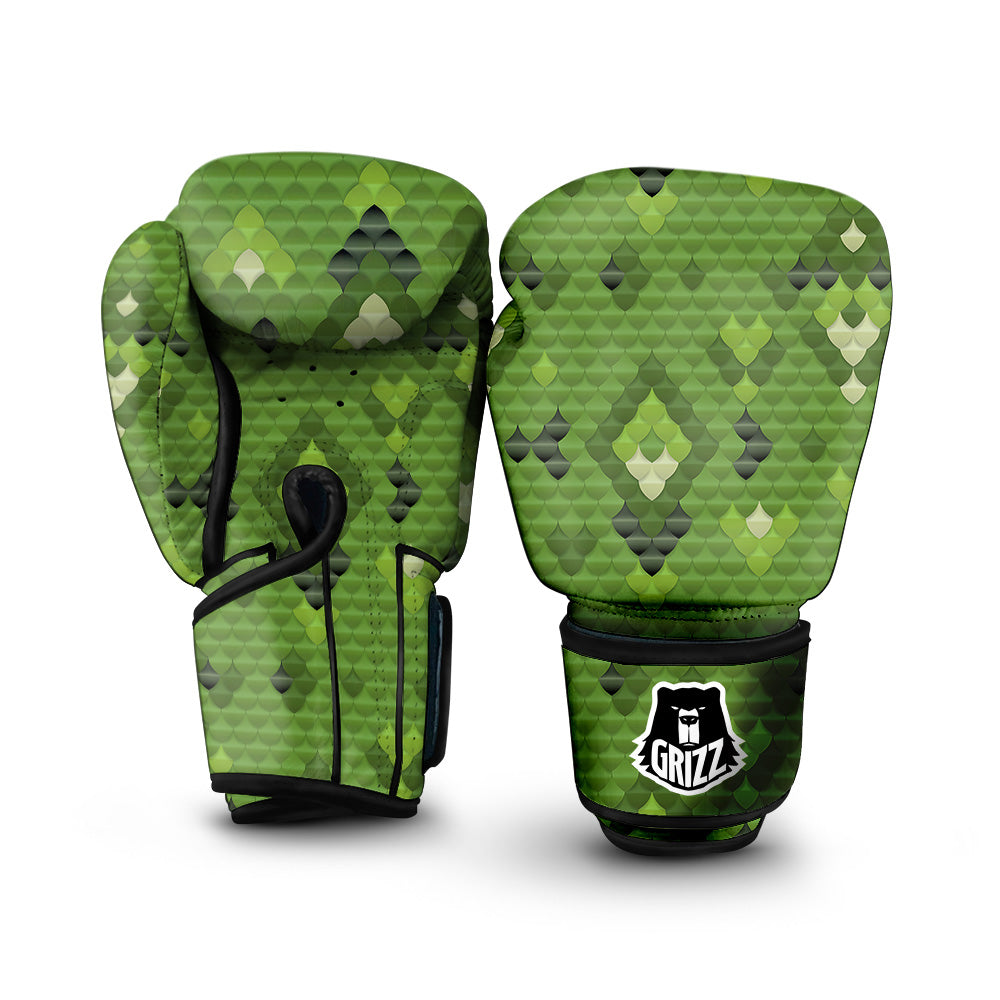 Green Snake Skin Cartoon Print Pattern Boxing Gloves-grizzshop