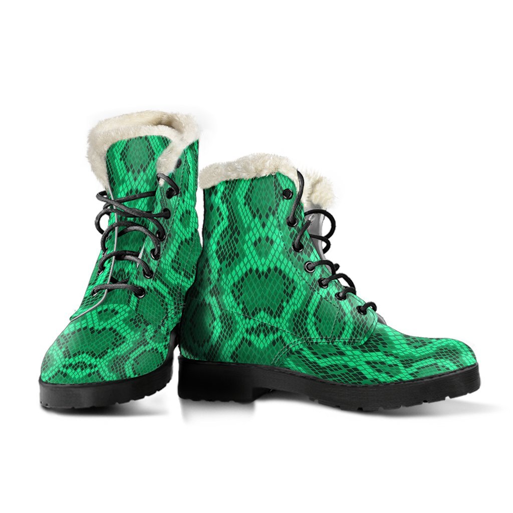Green Snakeskin Python Skin Pattern Print Comfy Winter Boots-grizzshop