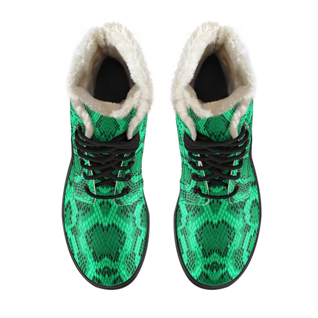 Green Snakeskin Python Skin Pattern Print Comfy Winter Boots-grizzshop