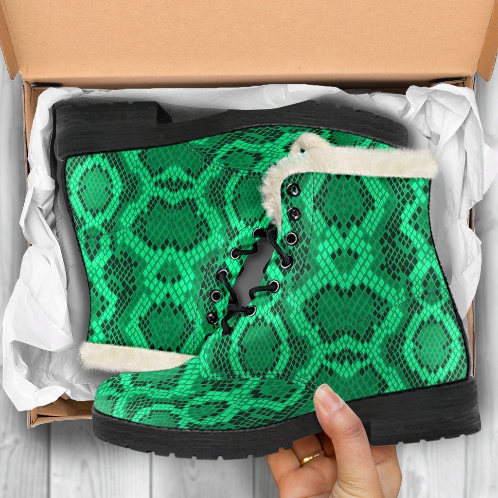 Green Snakeskin Python Skin Pattern Print Comfy Winter Boots-grizzshop