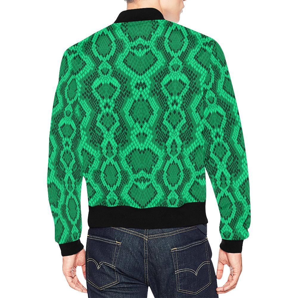 Green Snakeskin Python Skin Pattern Print Men's Bomber Jacket-grizzshop