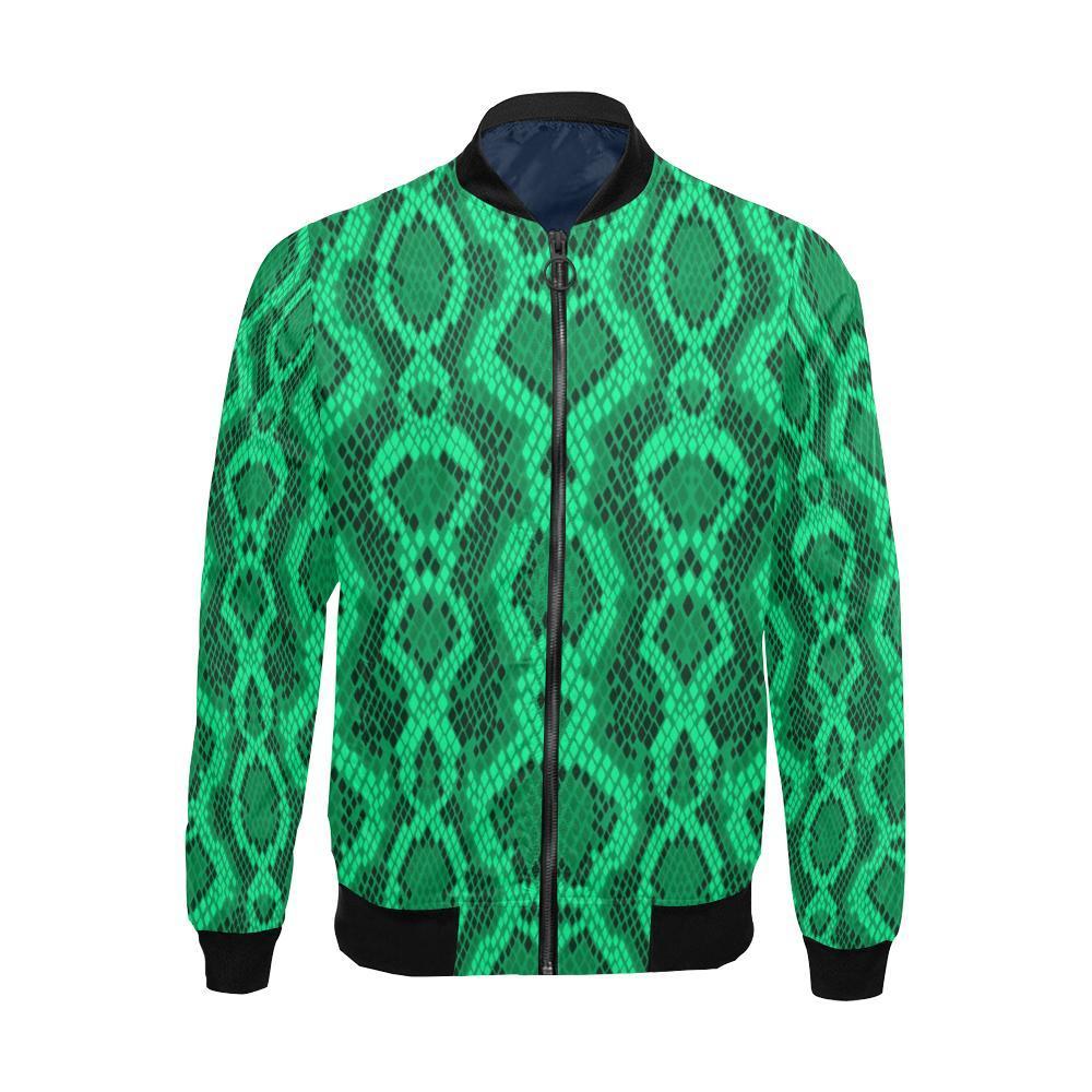 Green Snakeskin Python Skin Pattern Print Men's Bomber Jacket-grizzshop