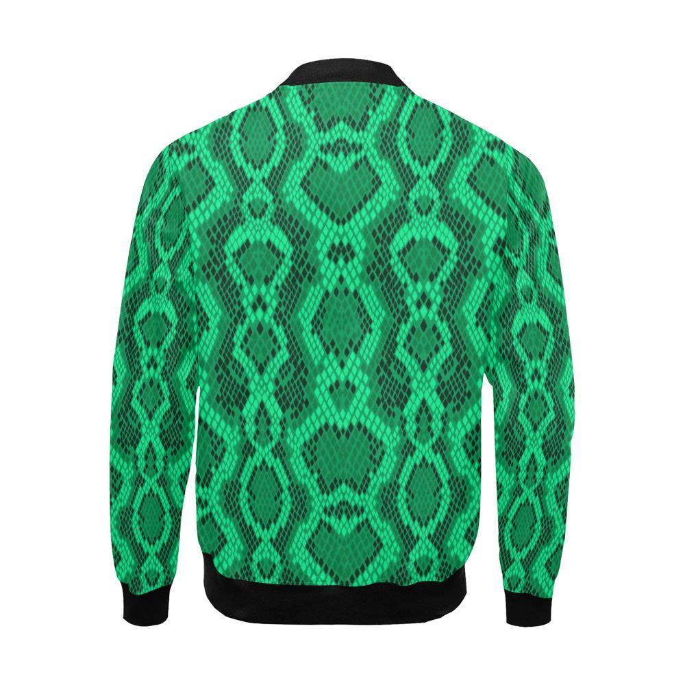 Green Snakeskin Python Skin Pattern Print Men's Bomber Jacket-grizzshop