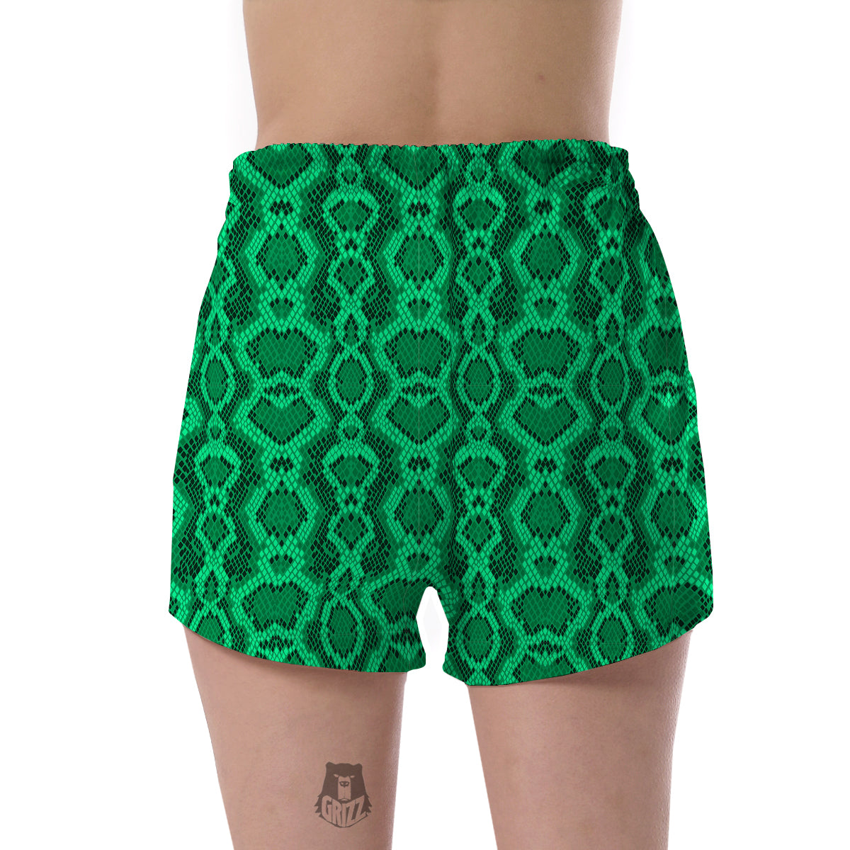 Green Snakeskin Python Skin Pattern Print Women's Shorts-grizzshop