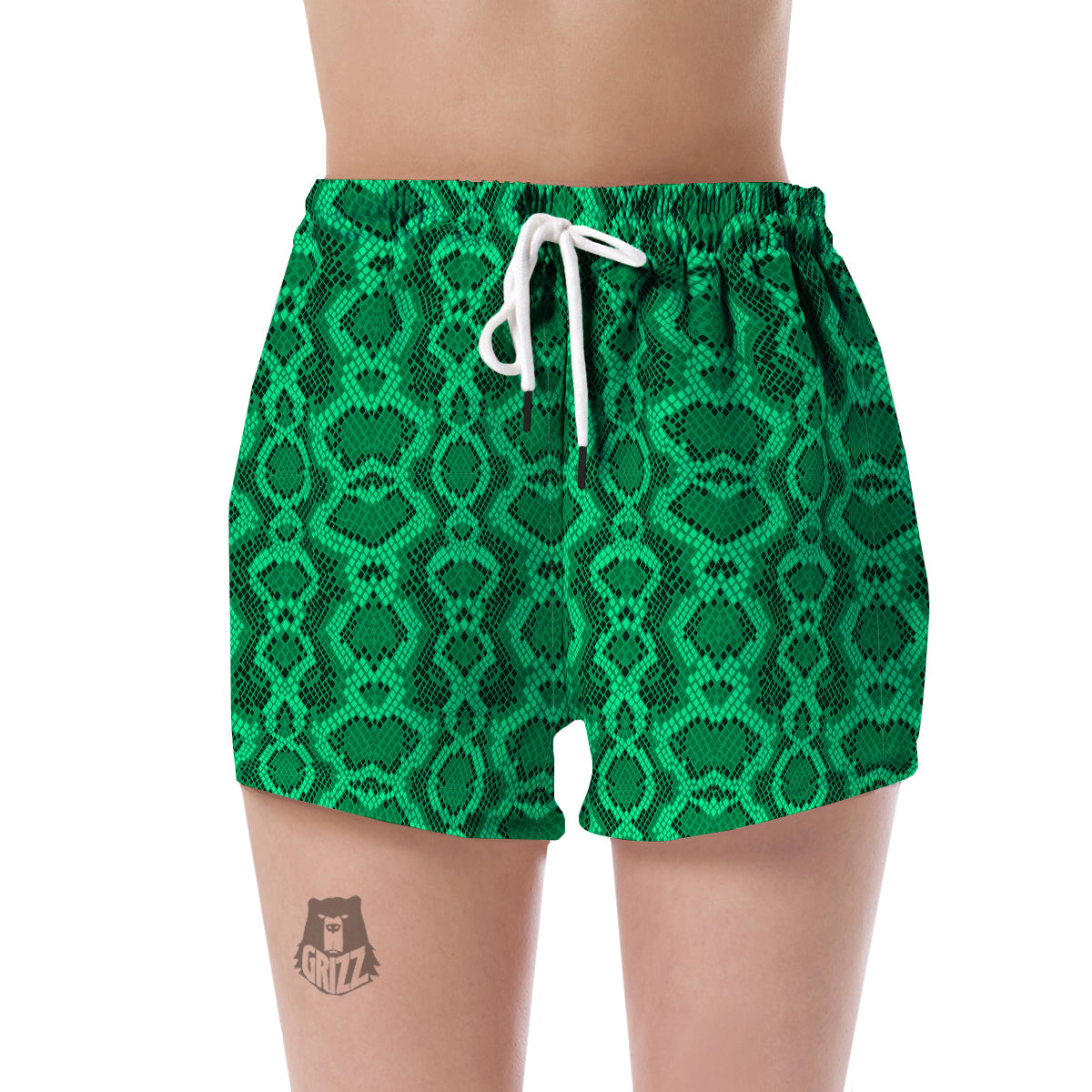 Green Snakeskin Python Skin Pattern Print Women's Shorts-grizzshop