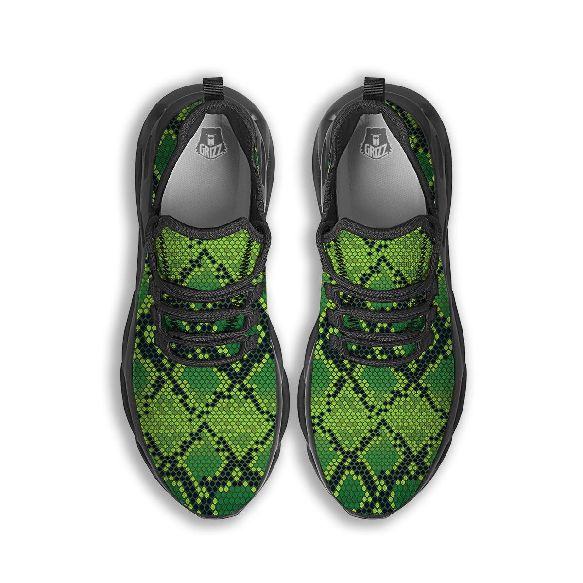 Green Snakeskin print Black Running Shoes-grizzshop