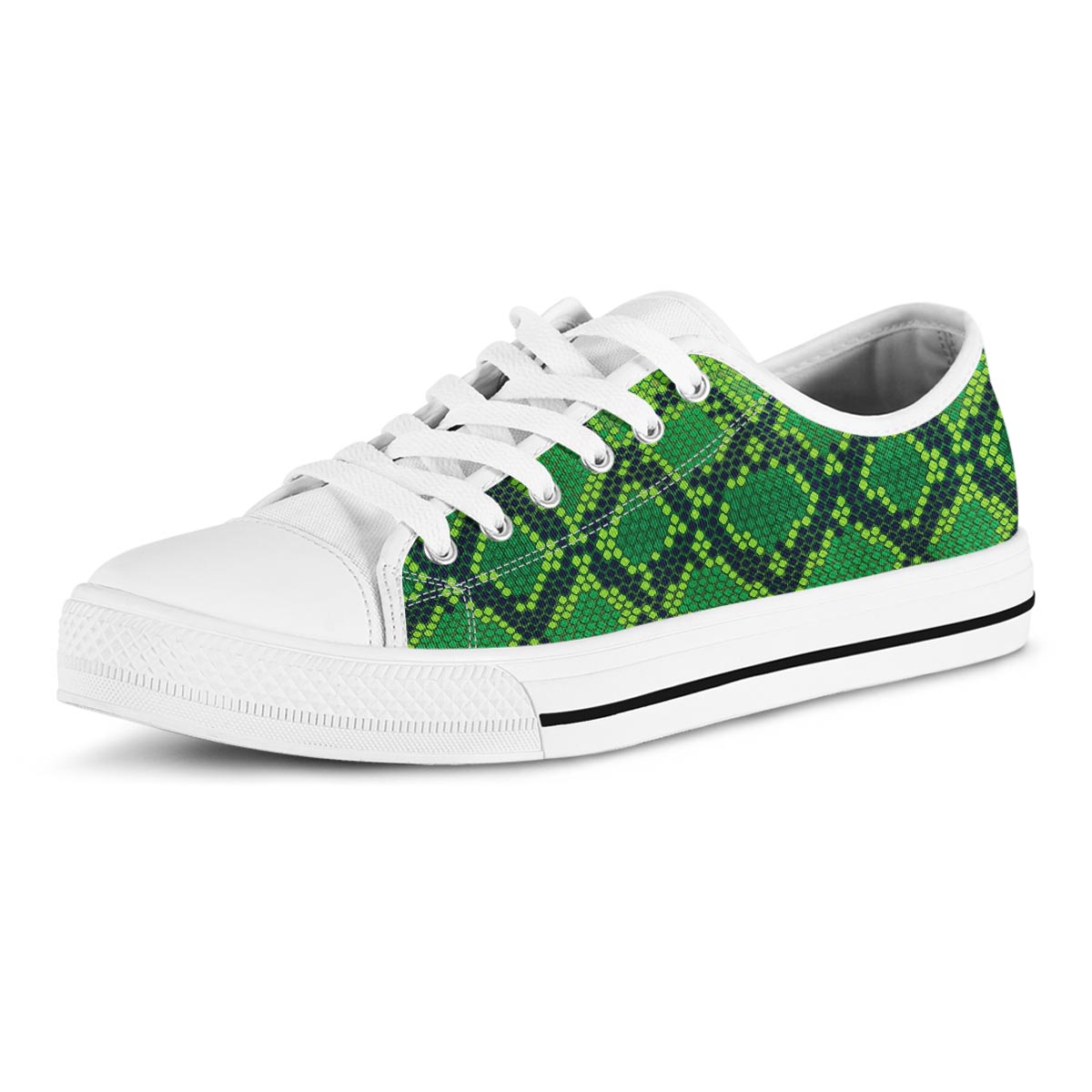 Green Snakeskin print Men's Low Top Shoes-grizzshop
