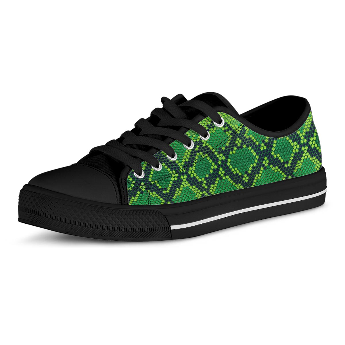 Green Snakeskin print Men's Low Top Shoes-grizzshop