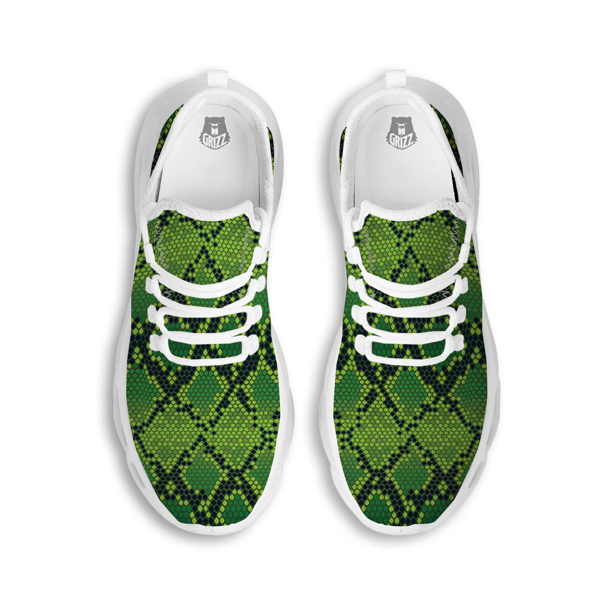 Green Snakeskin print White Running Shoes-grizzshop