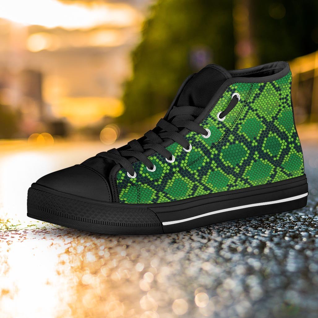 Green Snakeskin print Women's High Top Shoes-grizzshop