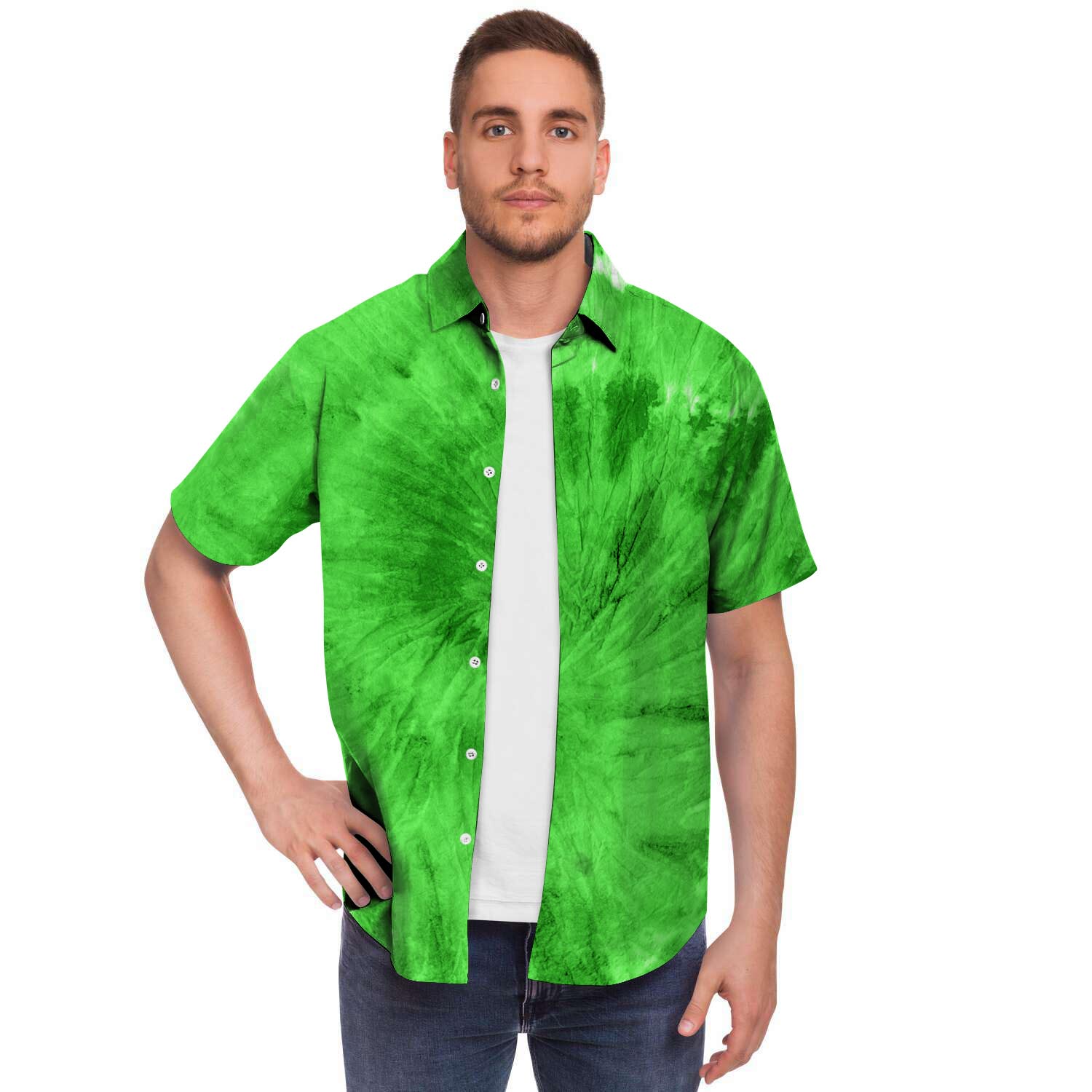Green Tie Dye Men's Short Sleeve Shirt-grizzshop
