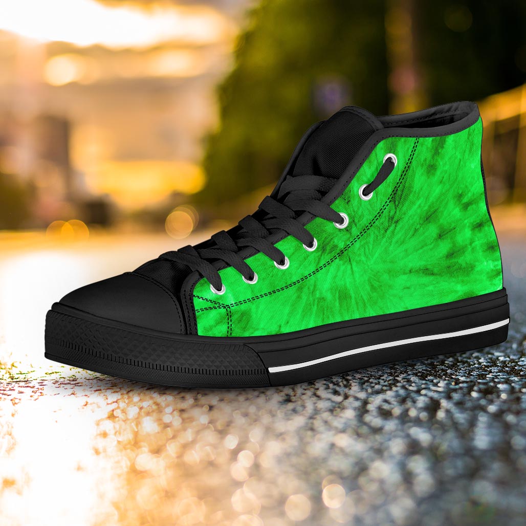 Green Tie Dye Women's High Top Shoes-grizzshop
