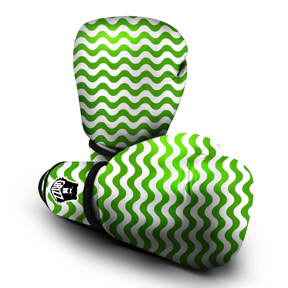Green Wave Striped Print Boxing Gloves-grizzshop